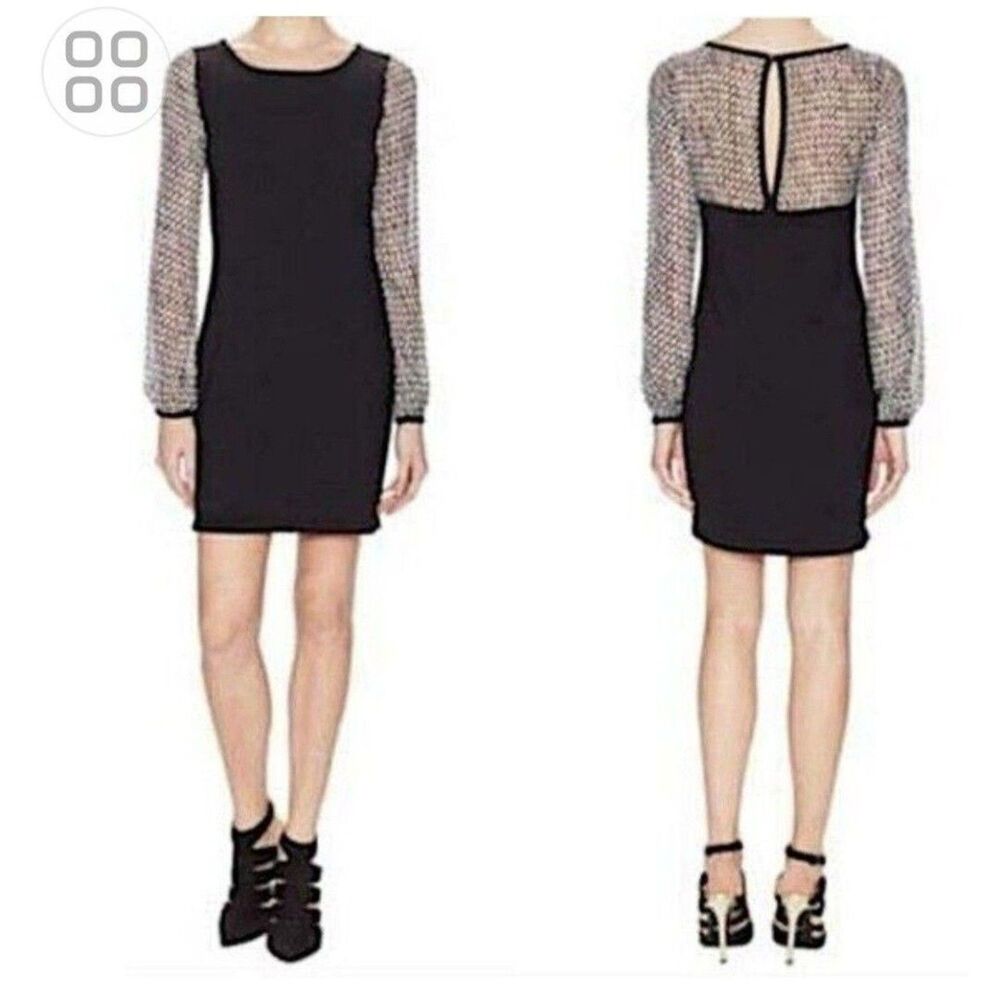 DVF Diane von Furstenberg Wool Silk Mini Dress Small Black Long Sleeve Keyhole